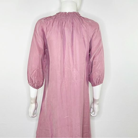 Sewlip Pink Cupro Round Bottom Dress Size XS Smocked Neck Modest Midi Length NEW - Picture 4 of 9